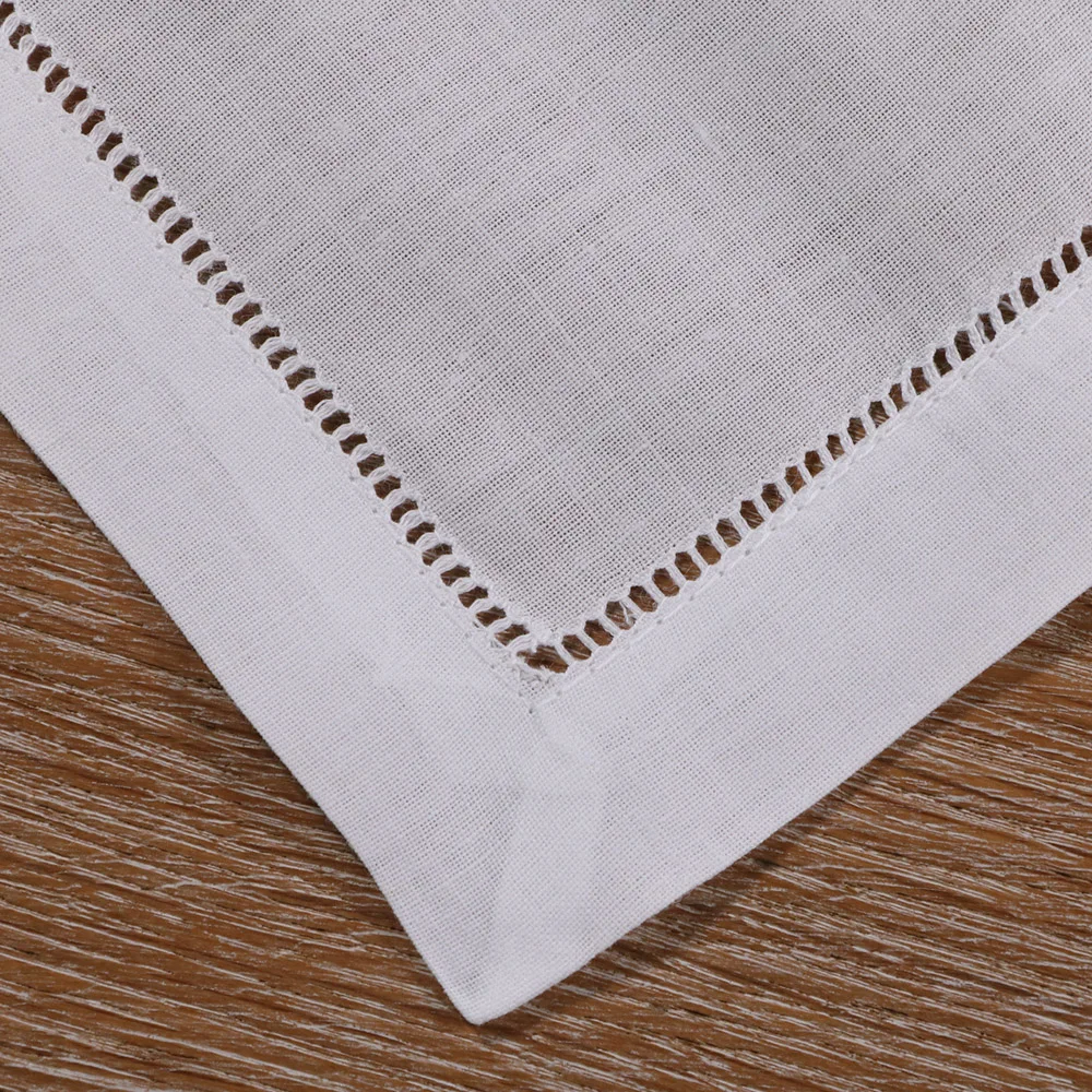 N030-6 White Ramie Cotton Hemstitched 12 pieces Cocktail Napkins Ladder 6