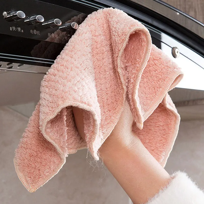 Super Absorbent Clean Cloth Coral Fleece Kitchen Clean Towel Light Pink Light Blue Beige 3 Colors Sink Wipe For Home