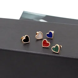 YUN RUO Lovely Heart Stud Earring For Woman Rose Gold Color Pure Stainless Steel Jewelry Girl Gift Party Not Fade Free Shipping