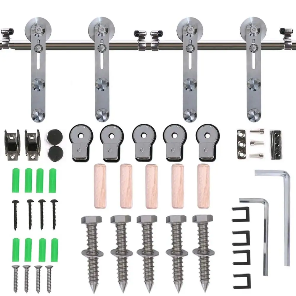 LWZH Stainless Steel Sliding Barn Door Hardware Basic Track Hardware Kit Round-Shaped  with Big Roller Track Roller