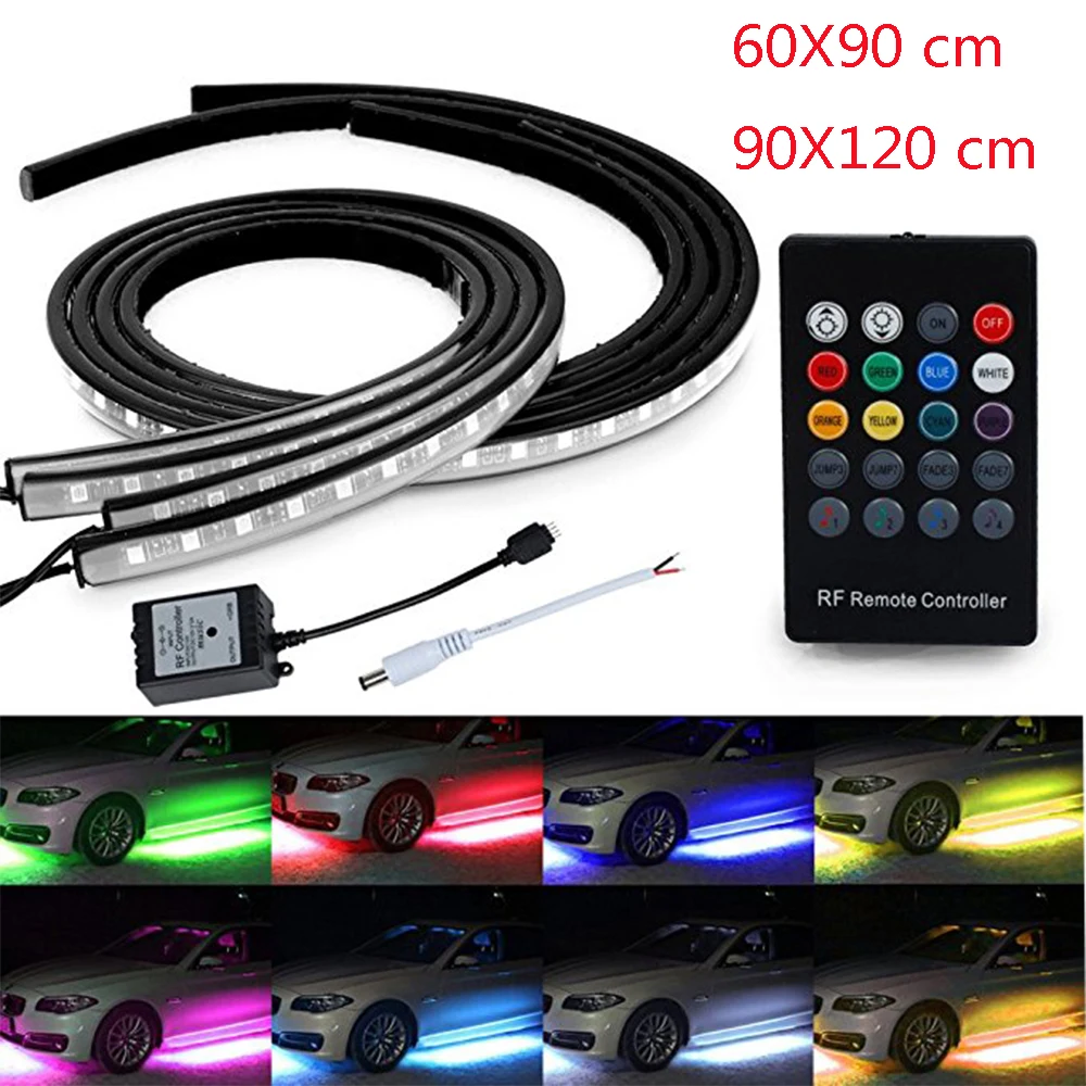 

YSY 1set 60*90cm & 90cm*120cm RGB LED Strip Under Car Tube Underglow Underbody System Neon Light Kit Auto Atmosphere Light