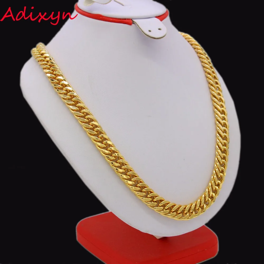 Adixyn MENS Gold Color Heavy 12mm Width 23.6inch Solid Gold Finish Maimi Cuban Link Chain Necklace Jewelry