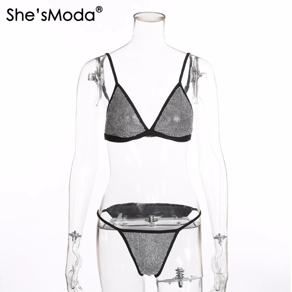 She\'sModa-Bikini Sexy con diamantes de imitación para mujer, conjunto de Bikini para mujer, novedad de 2018