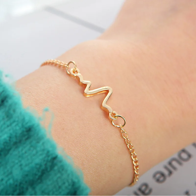 Simple Personality Bileklik Ecg Figure Lightning Fine Charm Bracelets Couple Heartbeat Frequency Bracelets Pulseras Mujer