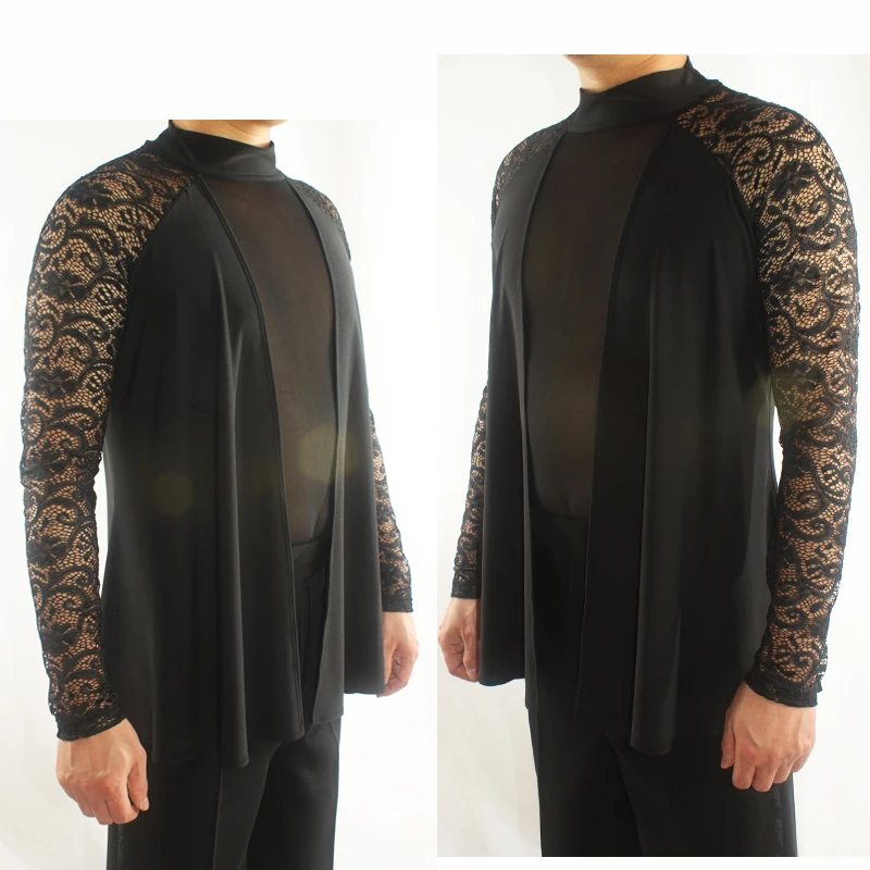 Lace Man Latin Dance Tops Long Sleeve Tango Rumba Cha Cha Samba Professional Performance Shirt Dancing Practice Clothes DNV10358