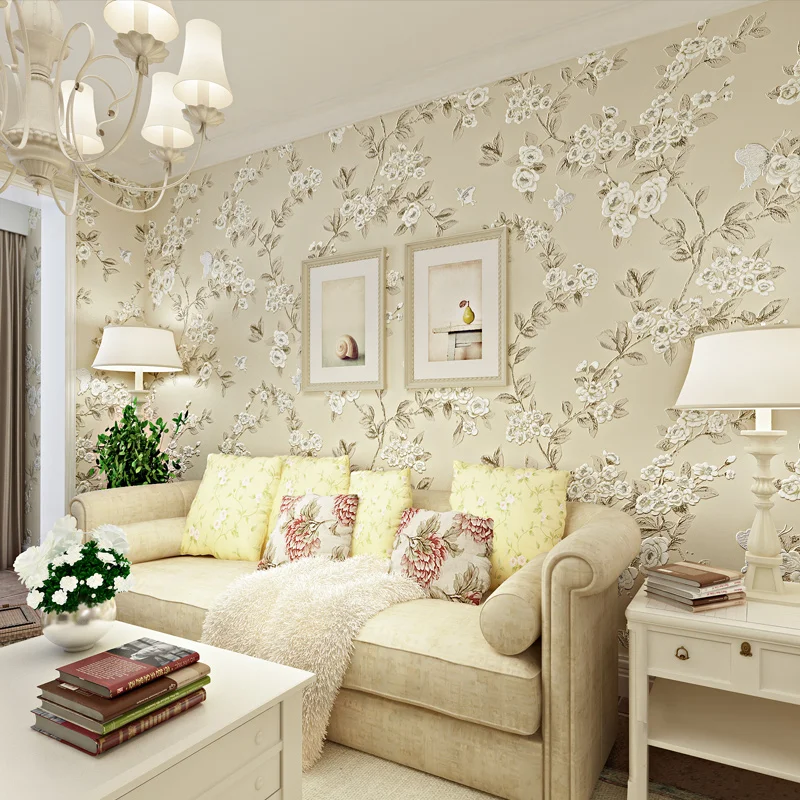 beibehang fresh flowers nonwoven wallpaper warm living room bedroom wallpaper backdrop wallpaper light green countryside