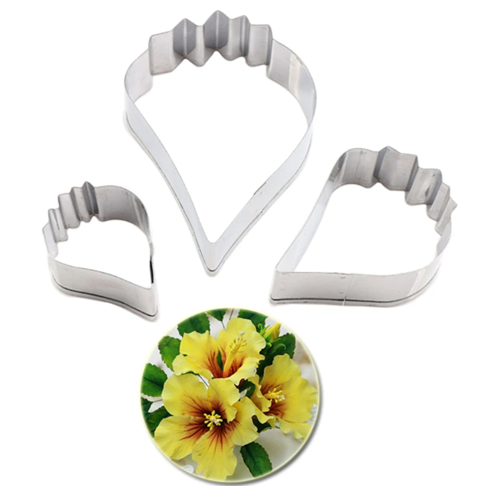 Hibiscus Flower Petal Veiner Silicone Moulds Stainless Steel Cutter Mold Candy Cookie Surgarcraft Model Fondant Forms  CS225