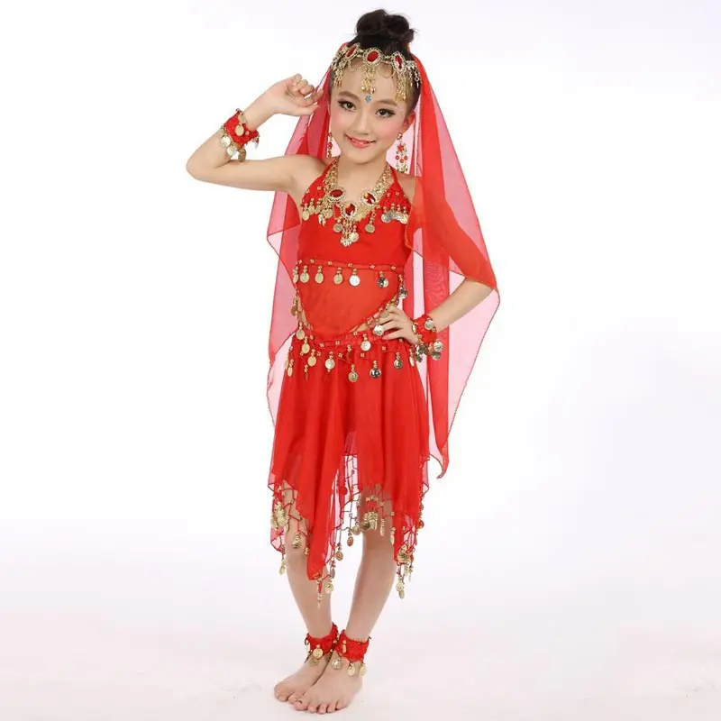 Sexy ragazze Indiane vestito da ballo costumi di danza del ventre per i bambini vestiti di prestazione di danza del ventre pratica 5pcs set per le ragazze