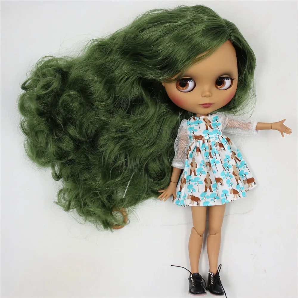 ICY DBS Blyth doll 1/6 bjd joint body dark skin matte face green hair 30cm toy girls gift