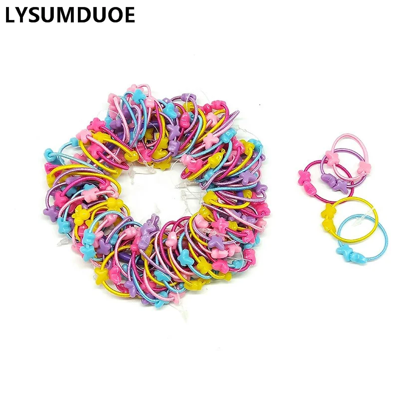 Bandes de cheveux élastiques pour filles, accessoires pour cheveux, mignon, Scrunchy lapin, cerceau fleur, bandes de cheveux pour enfants, 100 pièces/lot