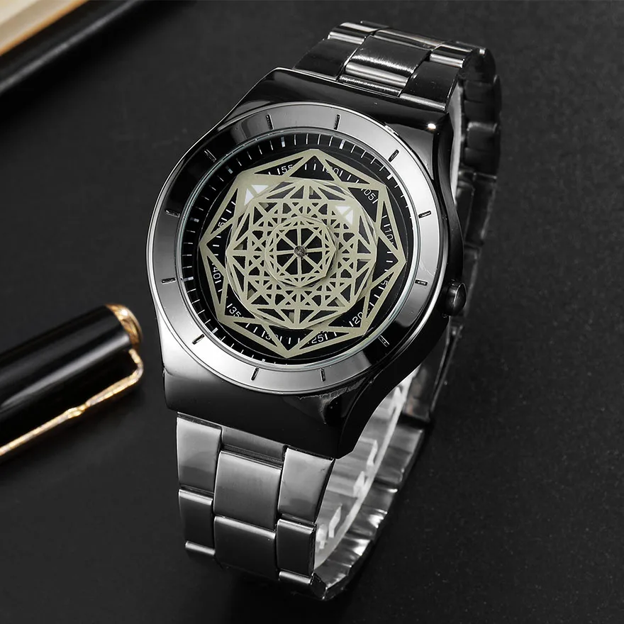 Geek Watches Men Minimalist Auto Turbine Turntable Dial Quartz Watch Clock Creative Dial Male Steel Wristwatch Relogio Masculino