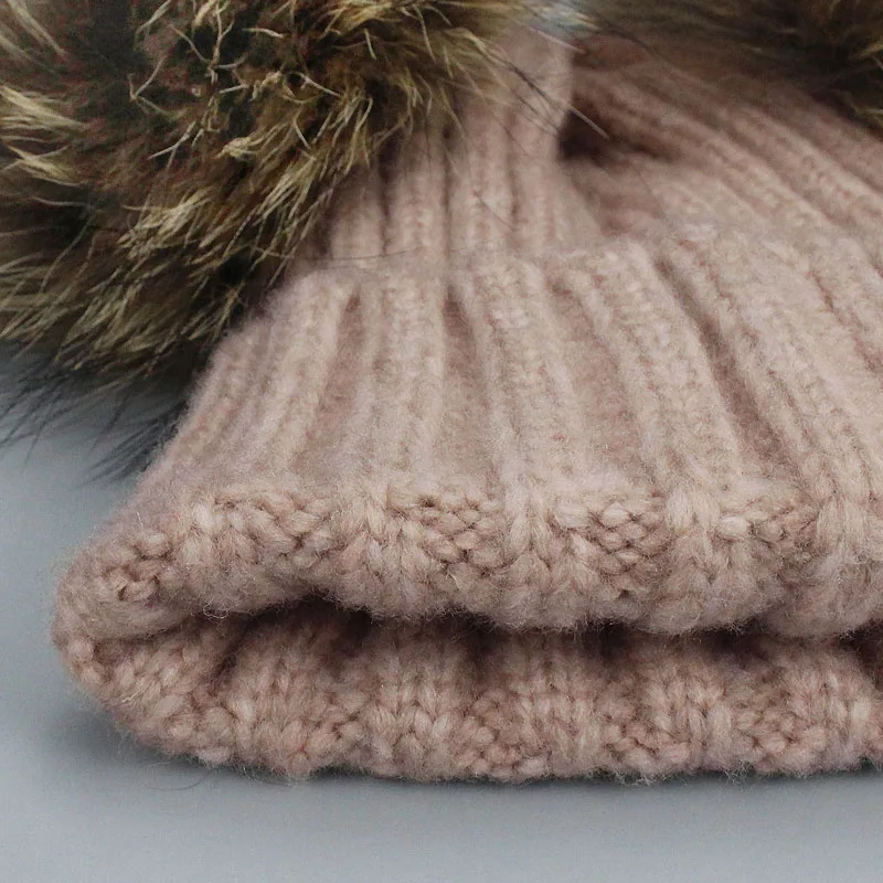 Children And Women Winter Wool Cotton Hats Girls Real Mink Fur Two Pompom Hat Kids Boys Caps Gorro Beanies Hat Skullies Baby Hat