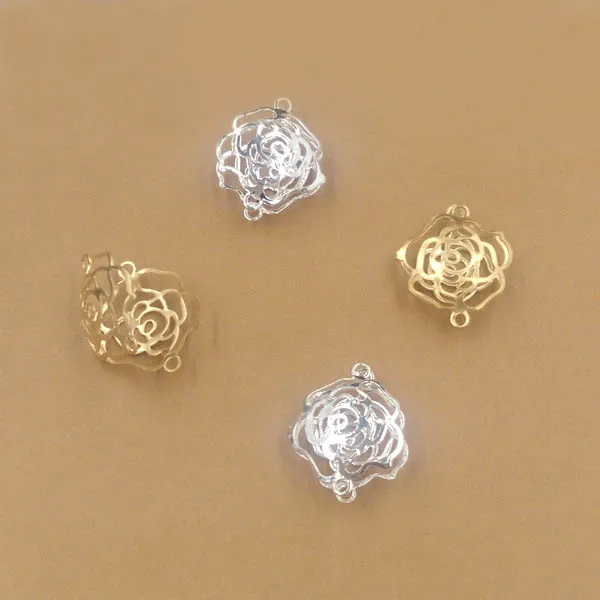 14mm Multi-color Plated Metal Blank Vintage Filigree Rose Flower Charms Links Wraps Connectors Findings Clothing Accessories