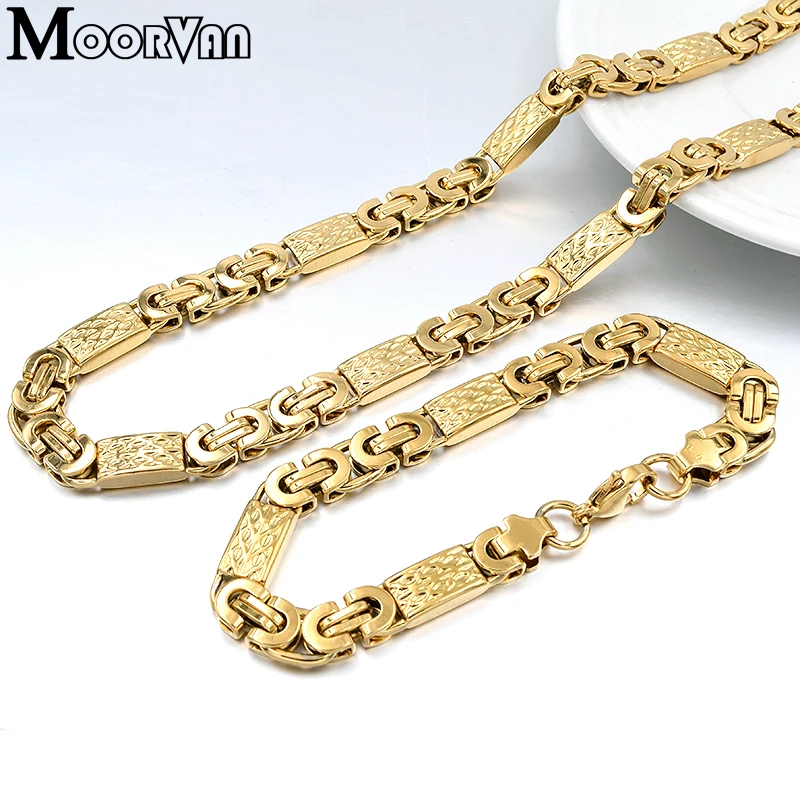 Moorvan Gold-color Men New Design Jewelry Set Party Necklace/Bracelet Long 55cm/22cm Trendy Accessory VBD022