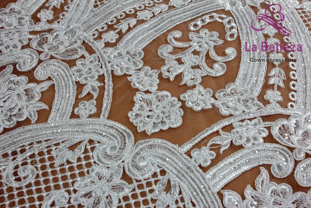 La Belleza 1 yard Ivory/black heavy high quality cord wedding bridal dress lace fabric 51\'\' width