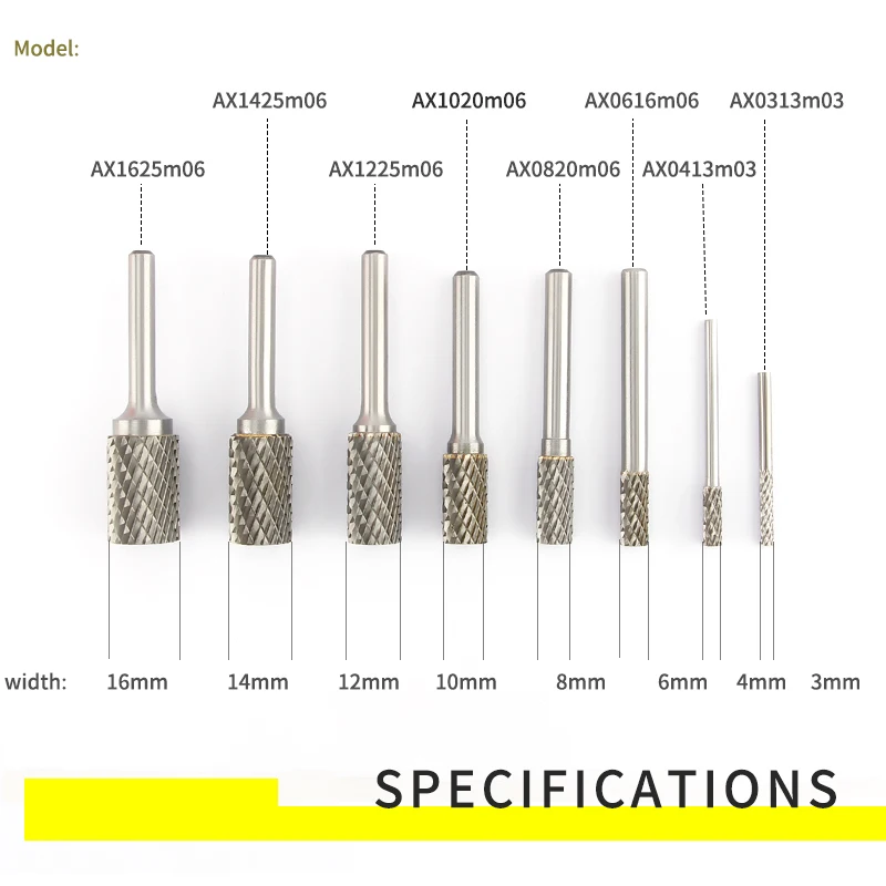 Carbide Alloy Cylindrical Milling Cutter 1pcs Rotary File Double Slot Wood Carving Electric Rotary Grinding Head 3-16mm Diameter