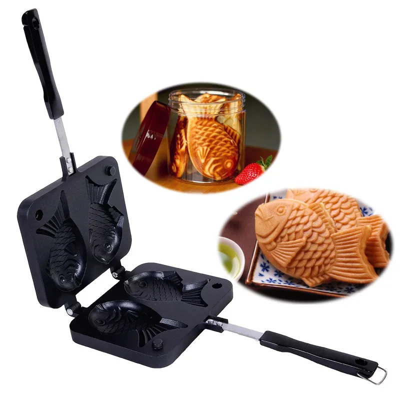 Taiyaki Japanese Fish-Shaped Bakeware Waffle Pan Maker 2 Cast Home Cake Tools