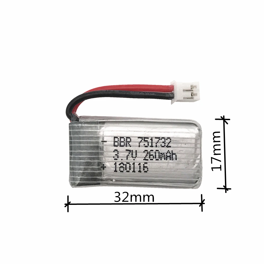 10 피스 3.7V 260mAh 30C 리포 배터리, Eachine E010 E011 E012 E013 Furibee F36 NH010 H36 미니 RC 쿼드콥터 드론 용, 5 피스