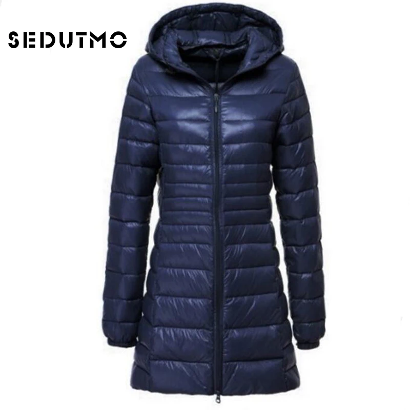 SEDUTMO Spring Ultra Light Womens Down Jackets Duck Down Coat Long Puffer Jacket Thin Hooded Coat ED123