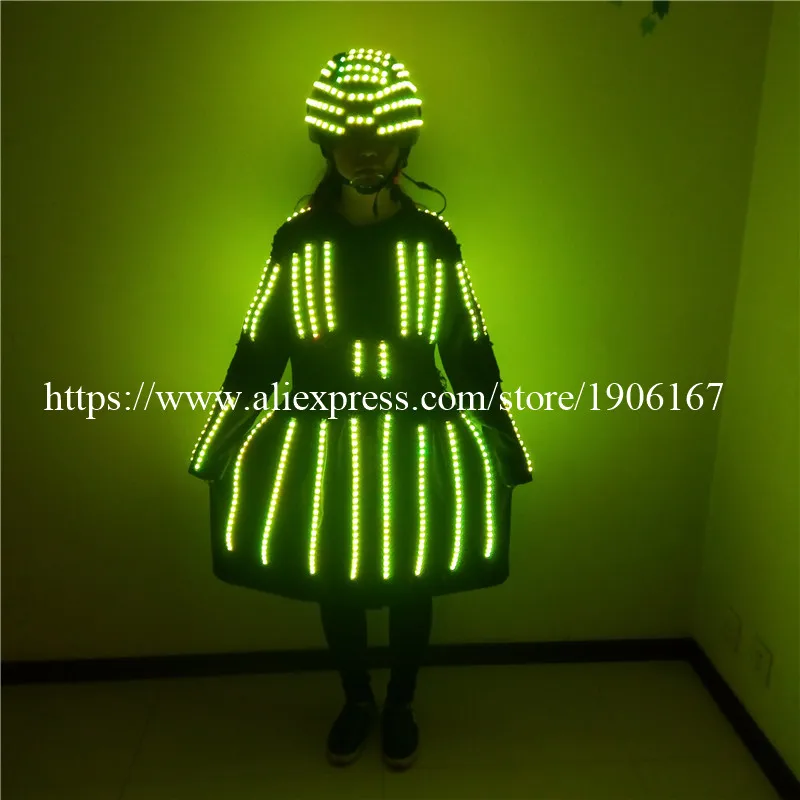 Led Luminous Colorful Costume With LED Helmet Led Flashing Stage Performance Props Ballroom Clothes For Party  KTV DJ Show