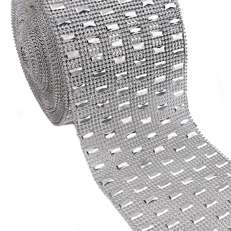 1 Yard 6 Rows 12*5mm Rhinestone Mesh Trim ( Without Rhinestone ) Silver Plastic Sew On For DIY Craft Jewelry Decoration