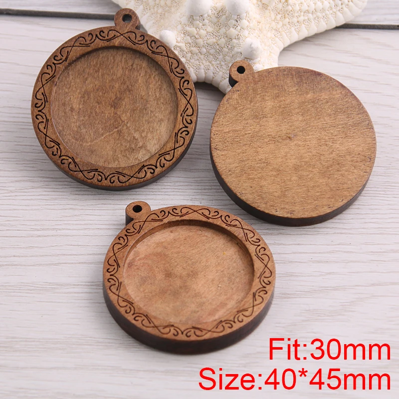 8pcs/lot Fit 30mm Wooden Round Vintage Glass/Cabochon Frame bezel Settings Bezel For DIY Bracelet Hole: approx 2.5mm