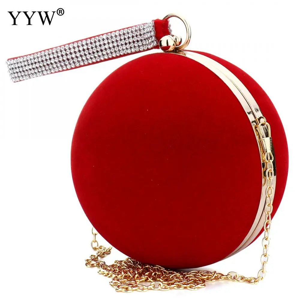 

Unique Velvet Iron-On Lady Handbag Red Shoulder Bag Spherical Evening Bags Small Clutch Purse Chain Shoulder Wallet Bolsos Mujer