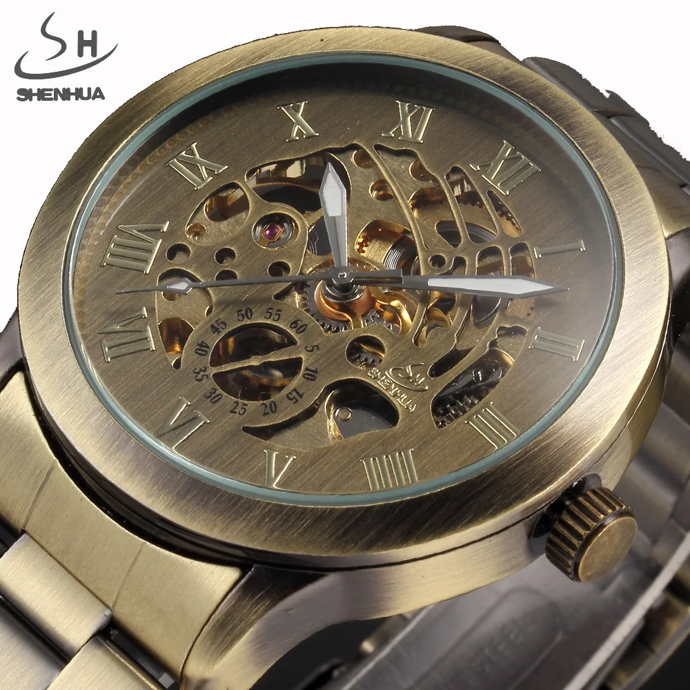 Relojes Steampunk para hombre, reloj de pulsera mecánico automático, bronce Vintage, Masculino, nuevo