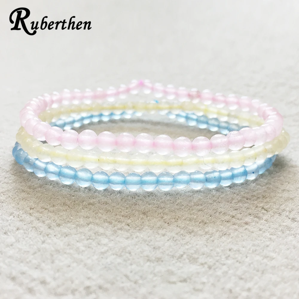 Ruberthen New Design 4 mm Mini Gemstone Energy Bracelet Rose Quartz Celestine Chakra Gemstone Bracelet Best Gift for Girl