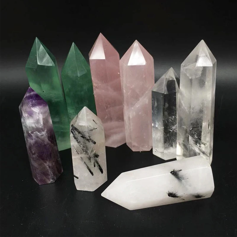 A lot natural amethyst rose quartz obelisk crystal wand point healing stones