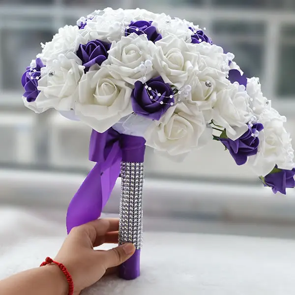 Ramo de novia personalizado de tacto Real para novias, ramo de flores de boda en cascada en forma de lágrima con perlas, impresionante ramo de boda 2016