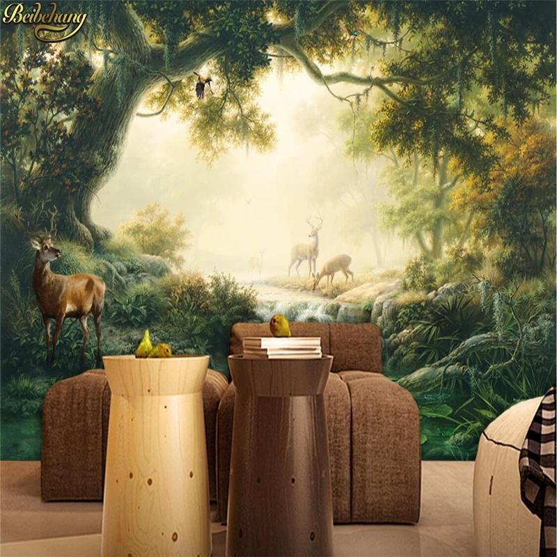 beibehang custom Forest Elk wall papers home decor Oil Painting photo mural wallpaper for walls 3 d wall paper roll living room