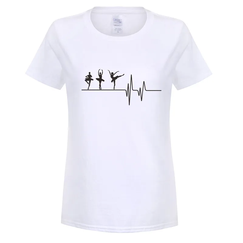 Heartbeat Ballet Women T Shirts Summer New Short Sleeve Cotton Dance Love Ballet T-shirts Female Girl Tee Tops OT-611