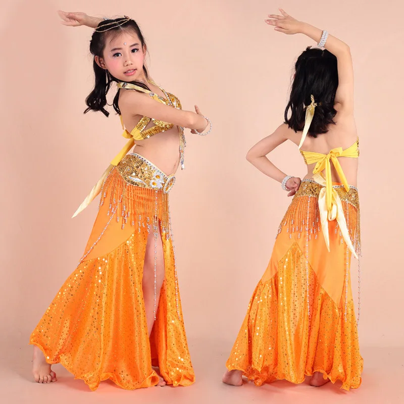 

Children India Dance Costume Girl Tassel skirt Belly Dance Dress 3 Pcs/sets Bollywood Dance Costumes Performance Belly dance