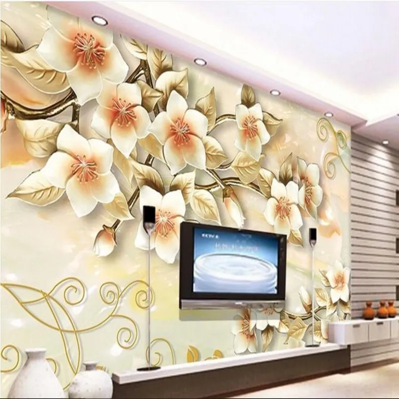 wellyu Custom large fresco jade carving peach TV backdrop  environmental wallpaper papel de parede 3d para sala atacado