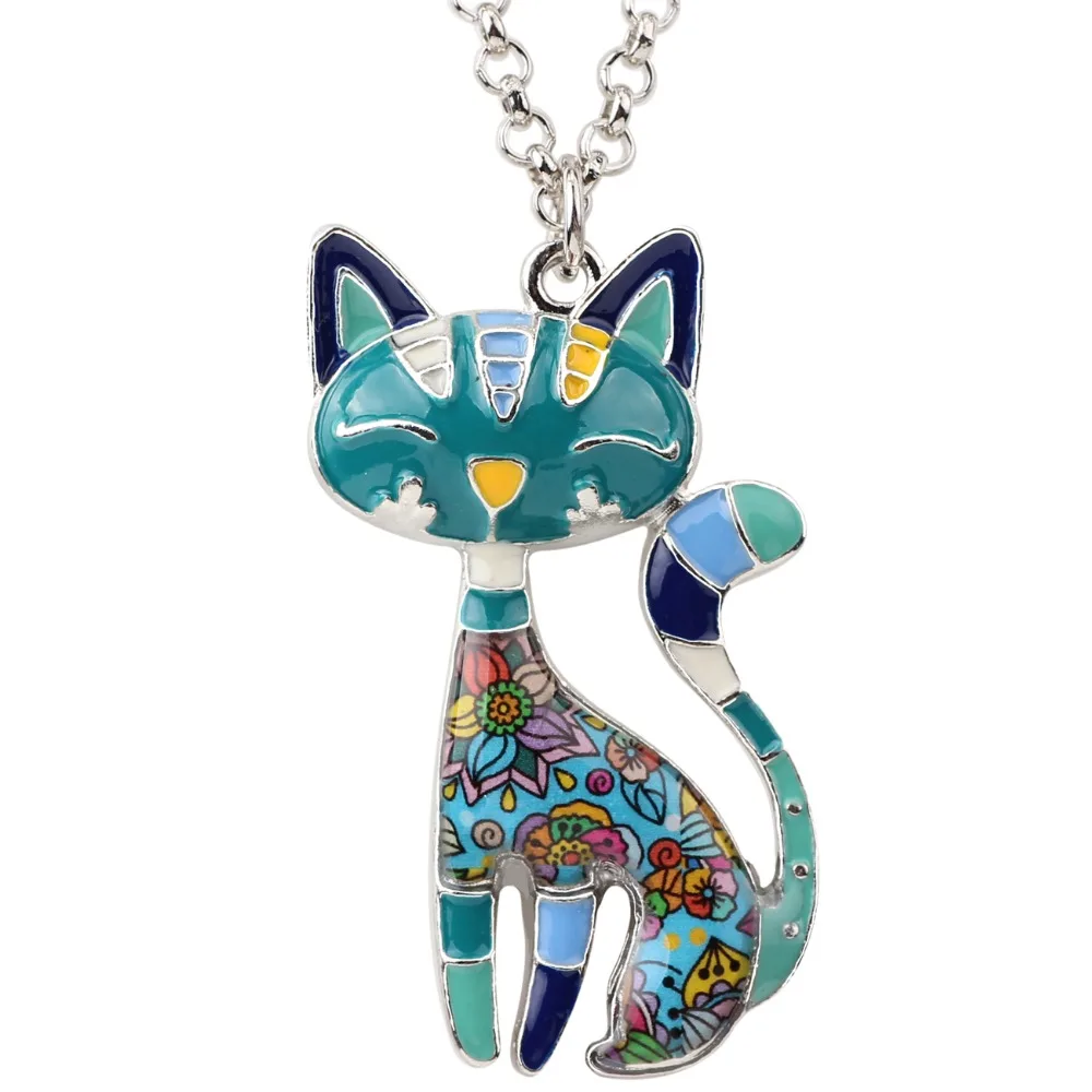 Bonsny Statement Maxi Enamel Cat Necklaces Jewelry  Pendants Choker Chain Collar Pendant 2018 New For Women Bijoux Accessories