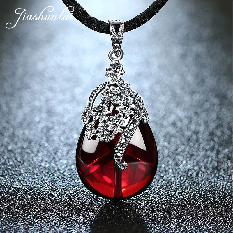 

JIASHUNTAI Retro 925 Silver Sterling Royal Natural Semi-Precious Stones Pendant Necklace Jewelry For Women Vintage