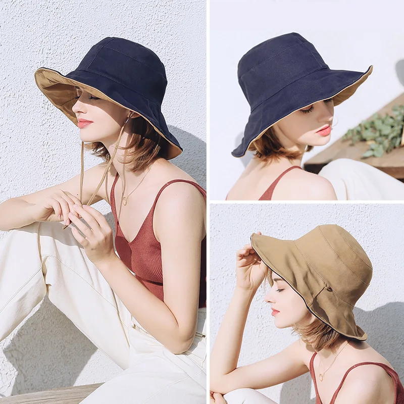 Fisherman's Hat Summer Double-sided Sunshade Bucket Cap Women Korean Version All-match Sun Protection Casual Fisher Caps H7124