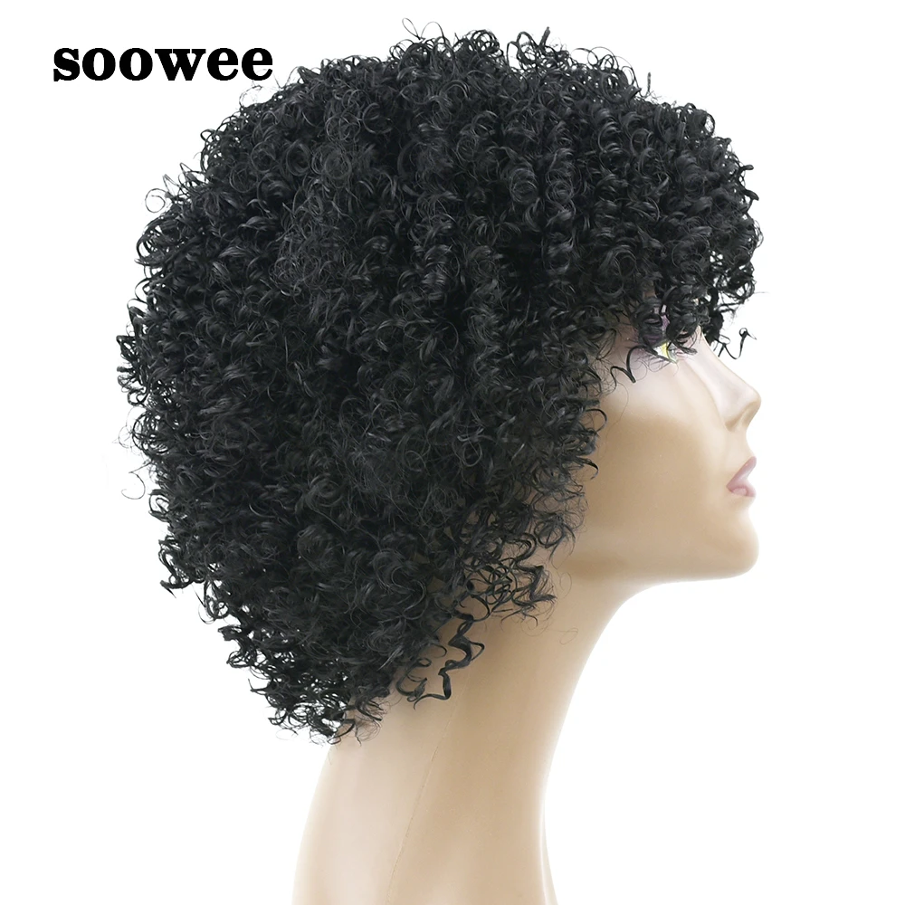 Soowee Synthetic Hair Kinky Curly Short Black Wigs for Black Women Afro Wig Hairstyle Hair Accessories Wigs-female