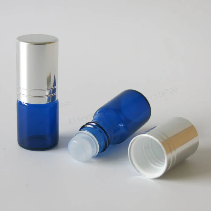 360 x 3ml Glass Blue Roll On Bottles,3cc Mini Roll-on Bottles With Aluminum lids,Empty Perfume Cosmetic Container