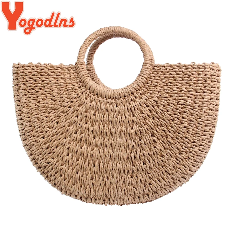 Yogodlns New Fashion MOON Straw Handbags Women Summer Beach Bag Rattan Bag Handmade Vintage Woven Handbag For Women bolsa femme