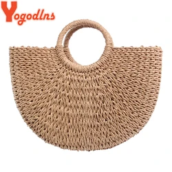 Yogodlns New Fashion MOON Straw Handbags Women Summer Beach Bag Rattan Bag Handmade Vintage Woven Handbag For Women bolsa femme