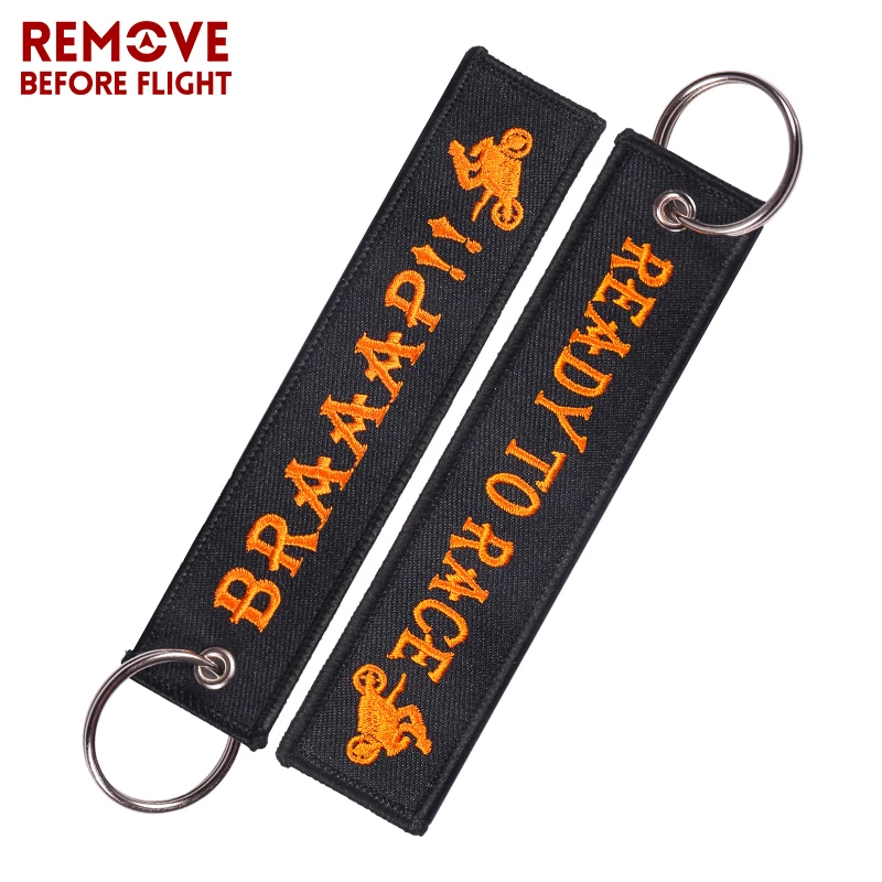 1PC New Fashion Key Chain READY TO RACE Motorcycle KeyChain for Keys Key Ring llaveros Keychains Embroidery BRAAAP