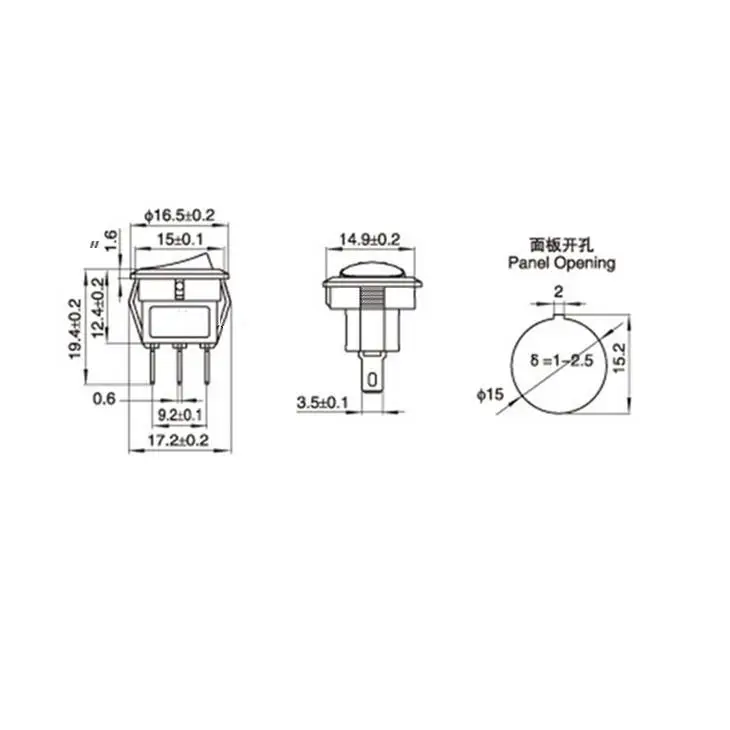 10Pcs 16mm Durchmesser Kleine Runde Rocker Schalter Rot Mini Runde Rot 2 Pin AUF-OFF Rocker Schalter