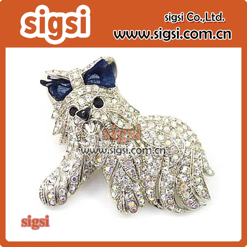 Noble dog shape metal acrylic rhinestone brooch