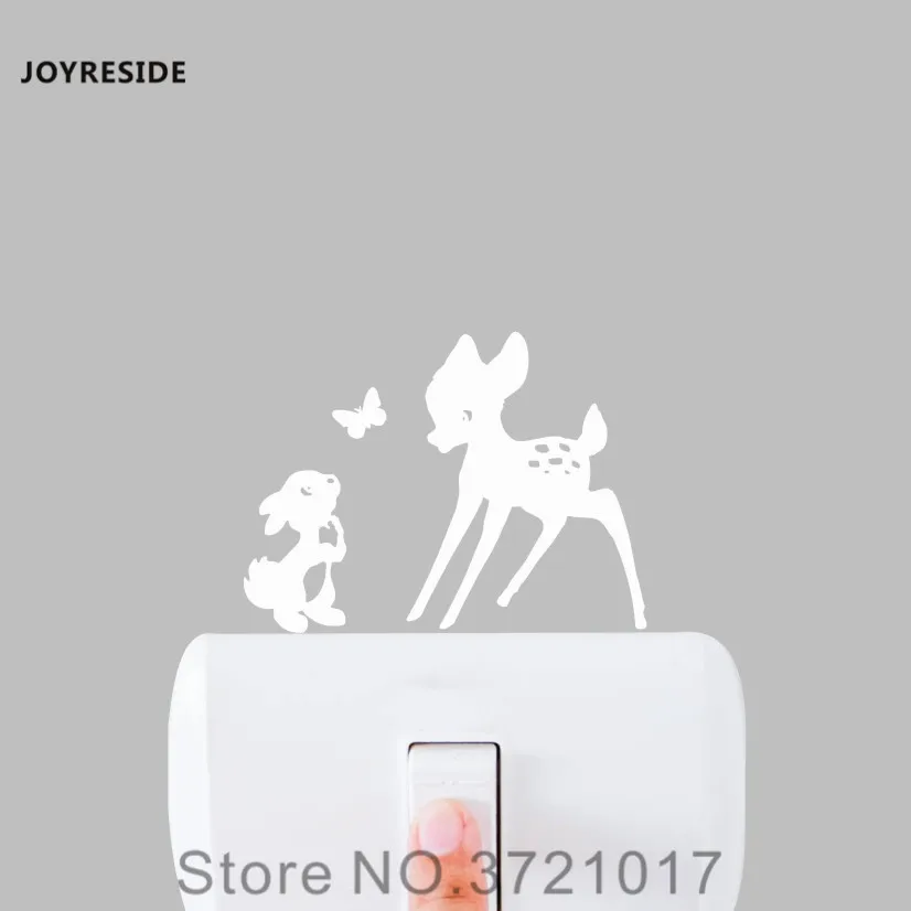 JOYRESIDE Bambi Squirrel Butterfly Funny Light Switch Small Wall Decal Vinyl Sticker Kids Room Home Decor House Decoration XY152