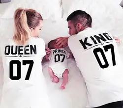 OMSJ New 100% Cotton Matching T shirt King 07 Queen 07 Prince Princess Letter Print Shirts,Casual Men/Women Lovers Tops Newborn