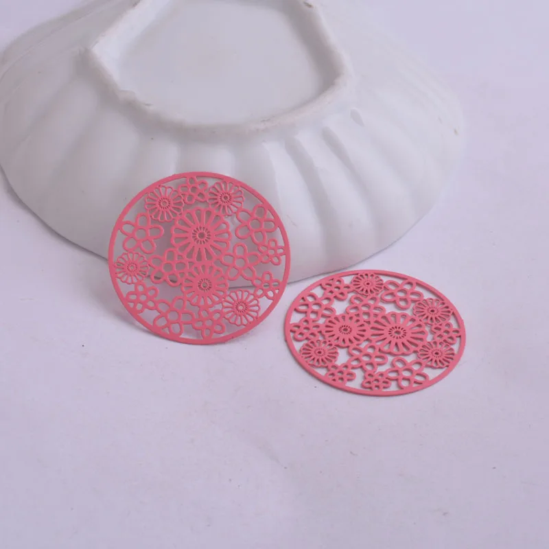 50 Stück AB1980 32mm Silberfarbene Runde Blumen-Filigran-Verbinder aus Messing für DIY-Ohrringe, Schmuckzubehör, Bisuteria – Detail 3