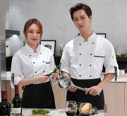 

New 2019 High Quality Chef Uniforms Clothing Long&Short Sleeve Men Food Services Cooking Clothes 3-Color Uniform Chef Jackets