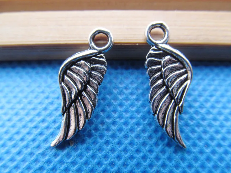 200pcs 8mmx21mm Antique Silver tone Cabinet Cute Single Angel Wing Bracelet Pendant Charm/Finding,DIY Accessory Jewellery Making